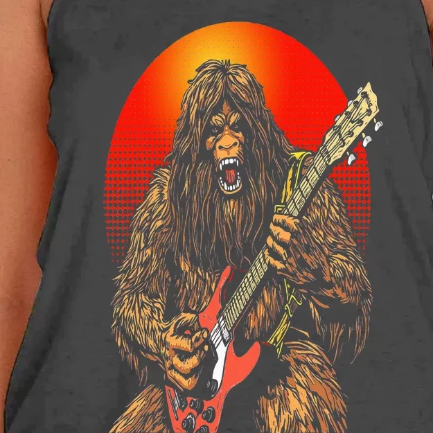 Shredsquatch Bigfoot Heavy Metal Electric Guitar Rock & Roll Women's Knotted Racerback Tank