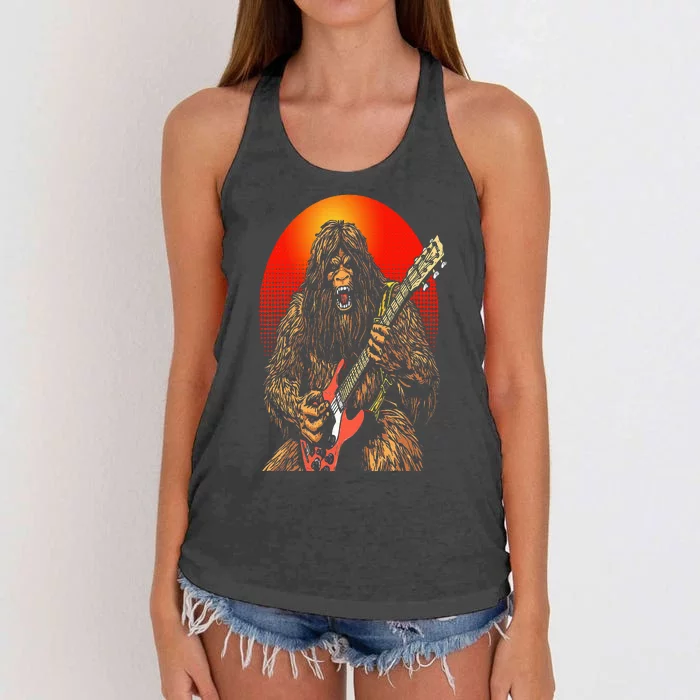 Shredsquatch Bigfoot Heavy Metal Electric Guitar Rock & Roll Women's Knotted Racerback Tank