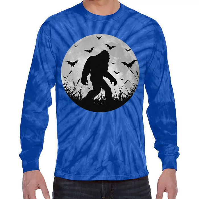 Scary Bigfoot Halloween Yeti Moon Silhouette Sasquatch Cute Tie-Dye Long Sleeve Shirt