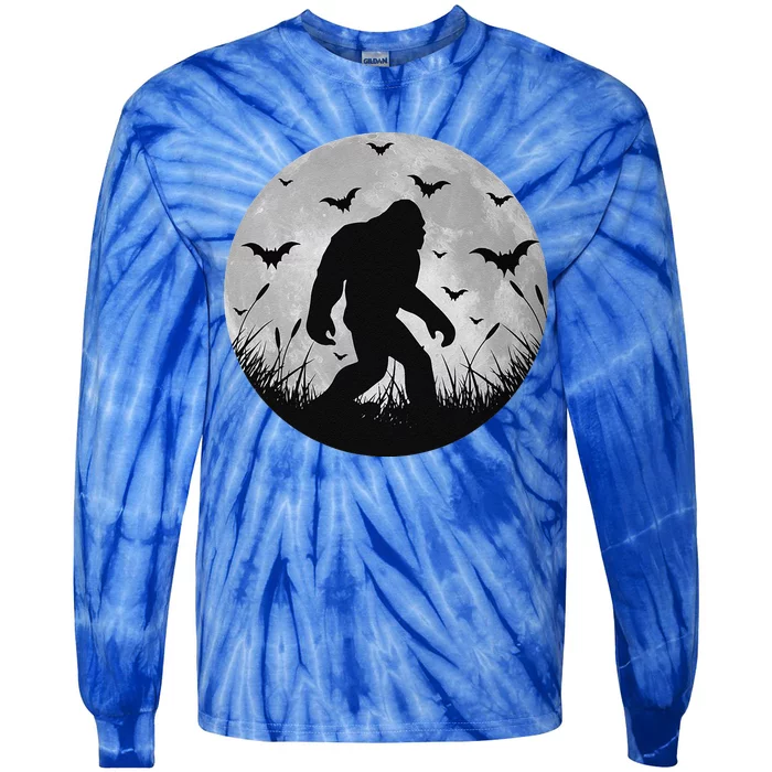 Scary Bigfoot Halloween Yeti Moon Silhouette Sasquatch Cute Tie-Dye Long Sleeve Shirt