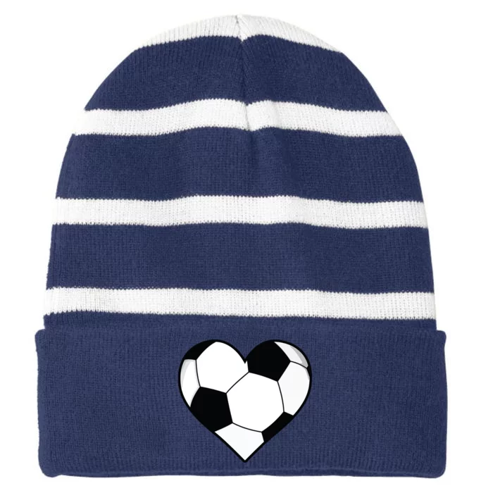 Soccer Ball Heart Gift Idea For Mom Dad Striped Beanie with Solid Band