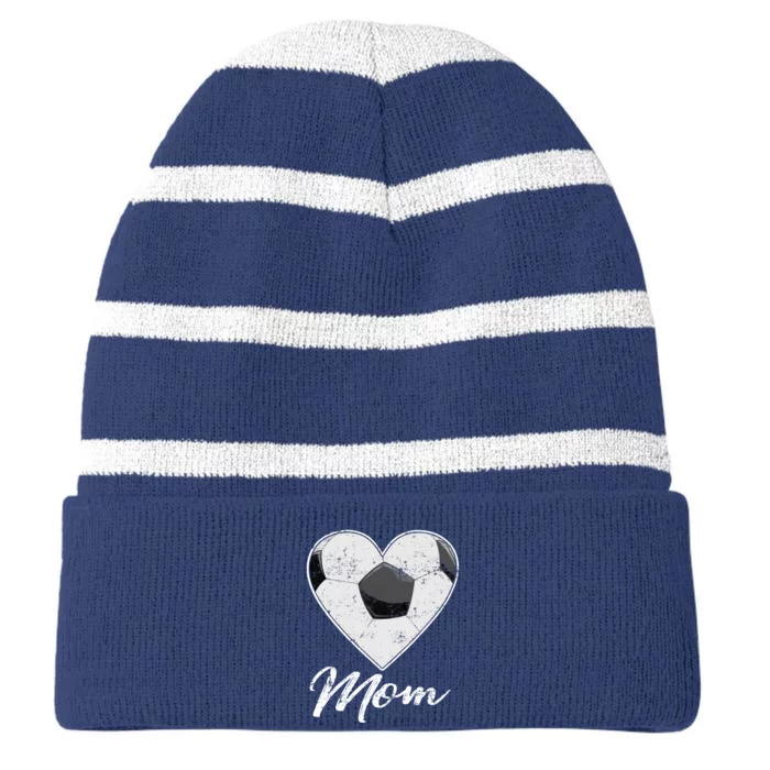 Soccer Ball Heart Mom Fan Gifts Idea Mothrer Sport Lover Striped Beanie with Solid Band