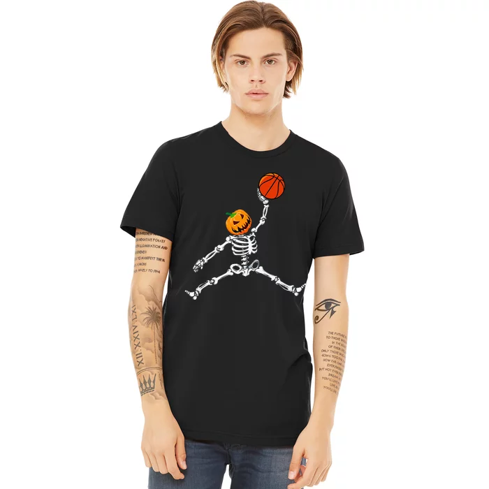 Skeleton Basketball Halloween Pumpkin Slam Dunk Premium T-Shirt