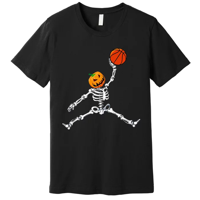 Skeleton Basketball Halloween Pumpkin Slam Dunk Premium T-Shirt