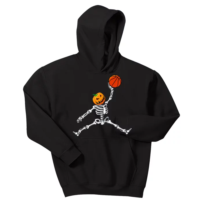 Skeleton Basketball Halloween Pumpkin Slam Dunk Kids Hoodie