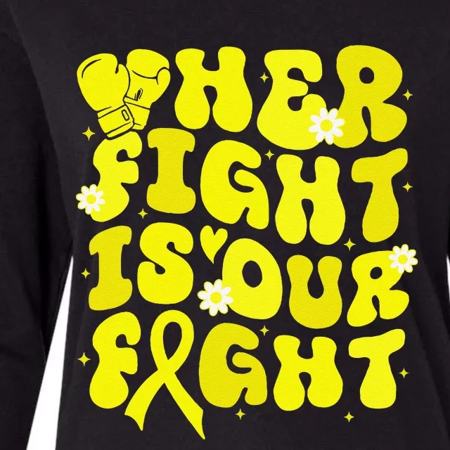 Spina Bifida Her Fight Is Our Fight Yellow Flower Ribbon Womens Cotton Relaxed Long Sleeve T-Shirt