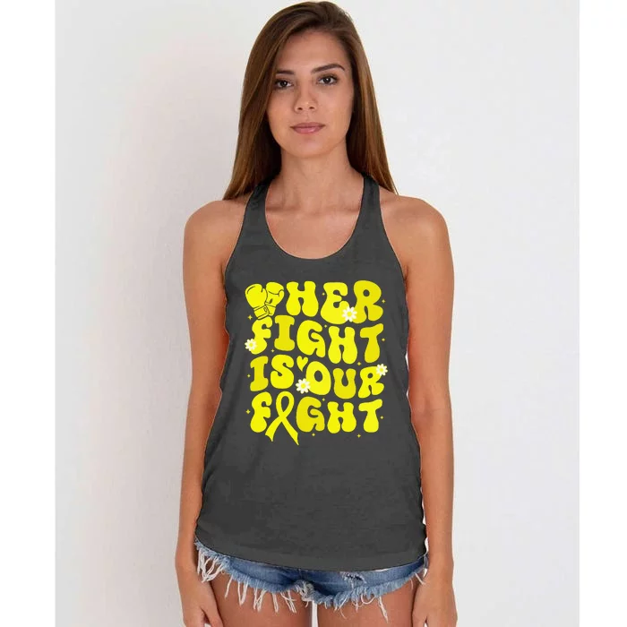 Spina Bifida Her Fight Is Our Fight Yellow Flower Ribbon Women's Knotted Racerback Tank