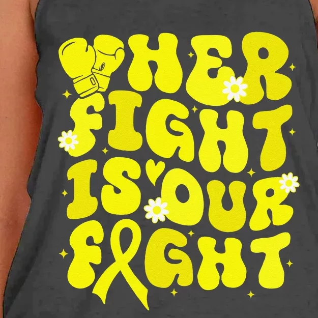 Spina Bifida Her Fight Is Our Fight Yellow Flower Ribbon Women's Knotted Racerback Tank