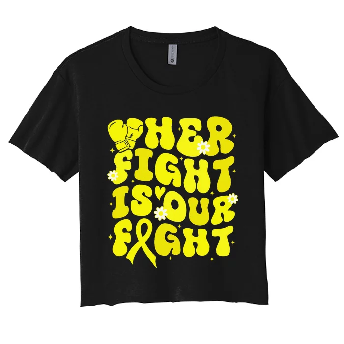 Spina Bifida Her Fight Is Our Fight Yellow Flower Ribbon Women's Crop Top Tee