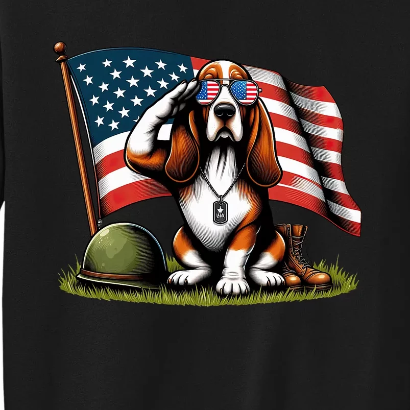 Salute Basset Hound Usa Flag Memorial Day 4th Of July Sweatshirt