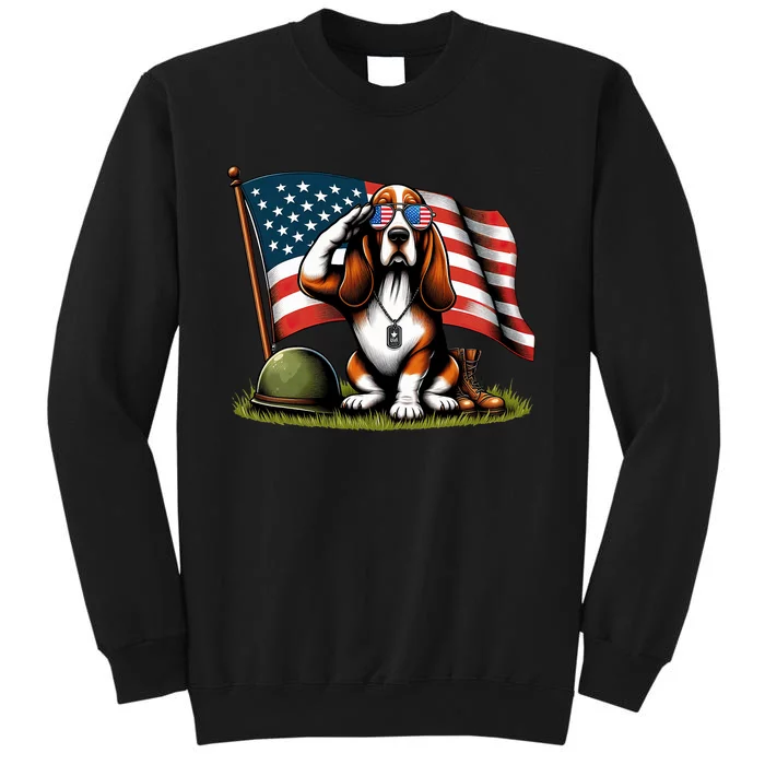 Salute Basset Hound Usa Flag Memorial Day 4th Of July Sweatshirt