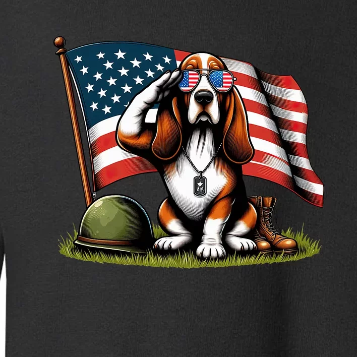 Salute Basset Hound Usa Flag Memorial Day 4th Of July Toddler Sweatshirt