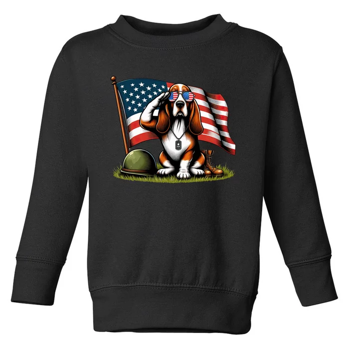 Salute Basset Hound Usa Flag Memorial Day 4th Of July Toddler Sweatshirt