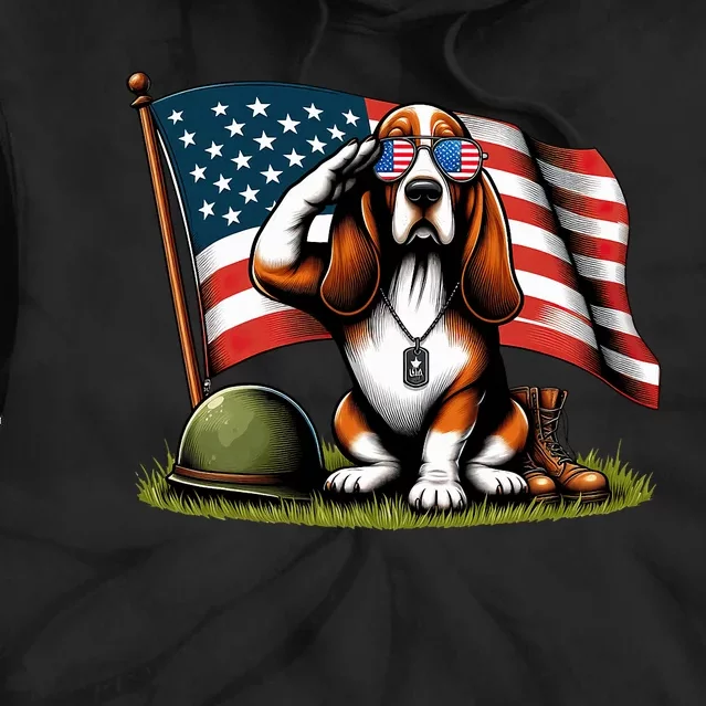 Salute Basset Hound Usa Flag Memorial Day 4th Of July Tie Dye Hoodie