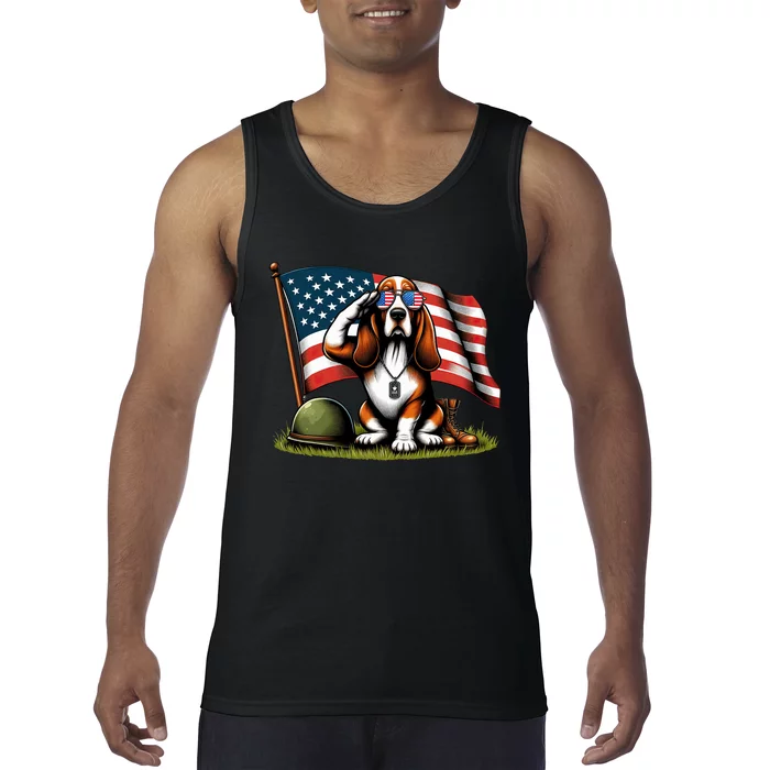 Salute Basset Hound Usa Flag Memorial Day 4th Of July Tank Top