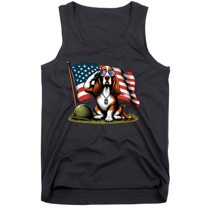 Salute Basset Hound Usa Flag Memorial Day 4th Of July Tank Top