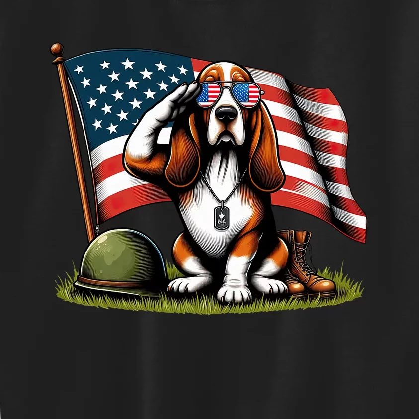 Salute Basset Hound Usa Flag Memorial Day 4th Of July Kids Sweatshirt