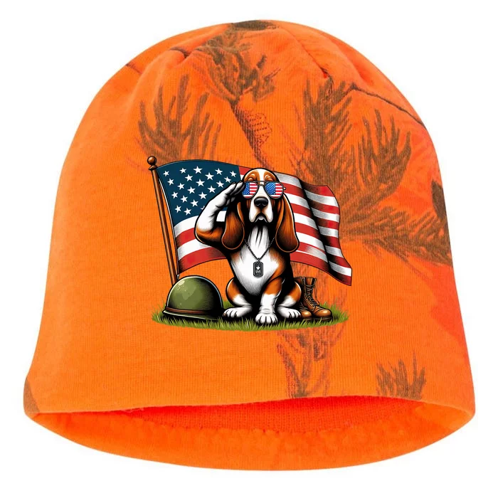 Salute Basset Hound Usa Flag Memorial Day 4th Of July Kati - Camo Knit Beanie