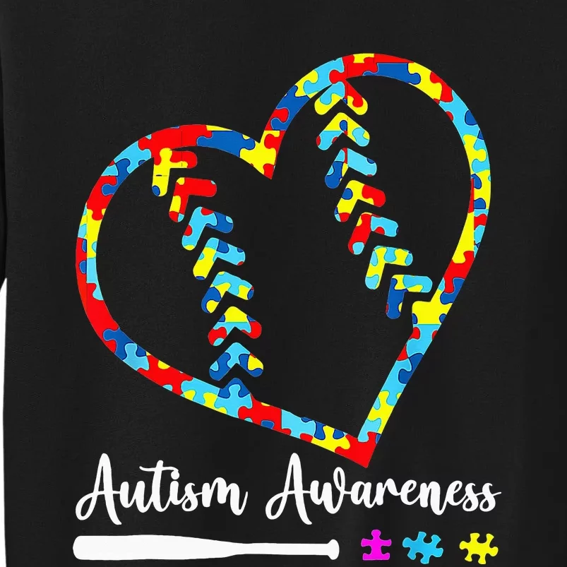 Softball Baseball Heart Autism Awareness Month Tall Sweatshirt