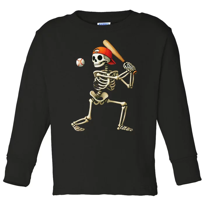 Skeleton Baseball Halloween Costume Funny Gift Toddler Long Sleeve Shirt