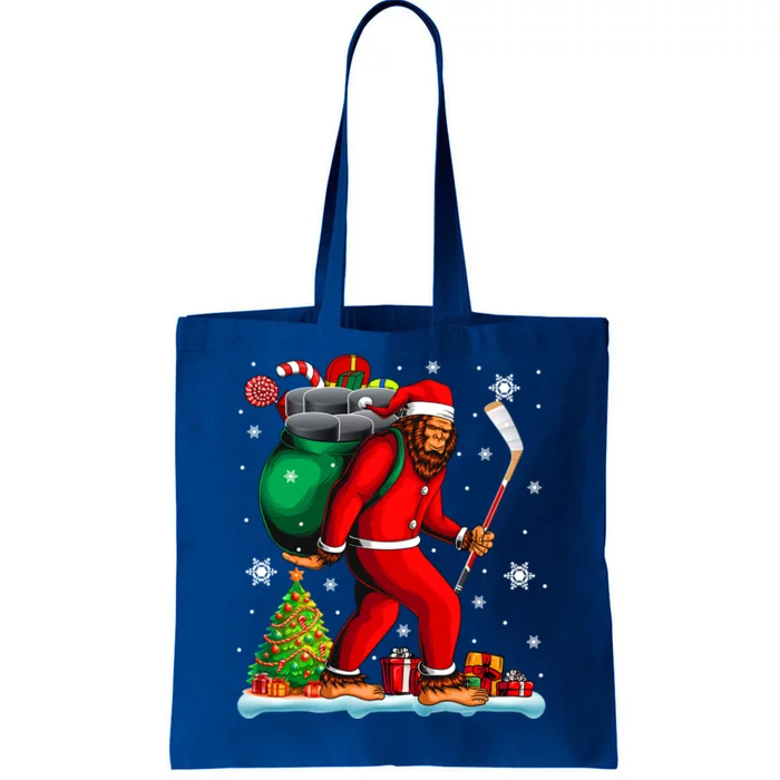 Santa Bigfoot Holding Hockey Equipt Xmas Player Lover Gift Tote Bag