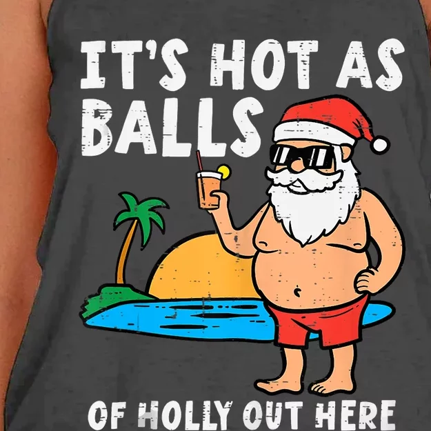 Santa Beach Hot As Balls Of Holly Funny Christmas In July Women's Knotted Racerback Tank