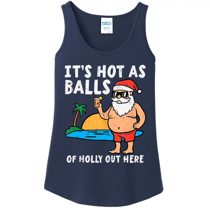 Santa Beach Hot As Balls Of Holly Funny Christmas In July Ladies Essential Tank