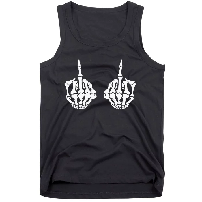 Skeleton Bones Hands Middle Finger Rude Funny Sarcastic Tank Top