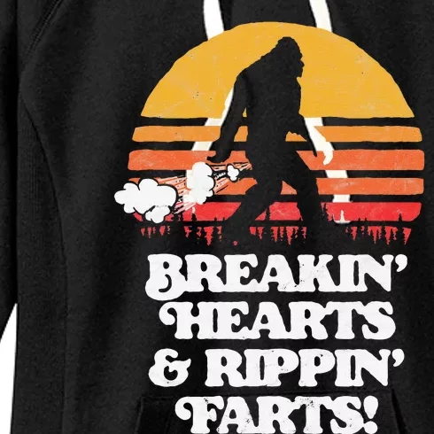 Sasquatch Breakin Hearts & Rippin Farts! Funny Bigfoot Sun Women's Fleece Hoodie