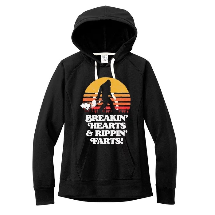 Sasquatch Breakin Hearts & Rippin Farts! Funny Bigfoot Sun Women's Fleece Hoodie