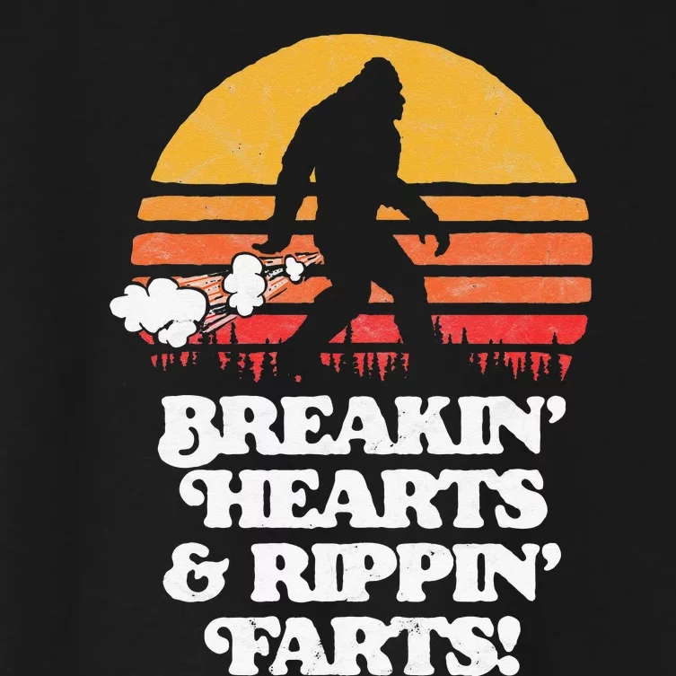 Sasquatch Breakin Hearts & Rippin Farts! Funny Bigfoot Sun Women's Crop Top Tee