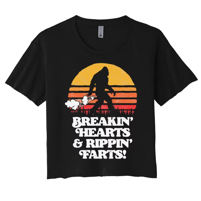 Sasquatch Breakin Hearts & Rippin Farts! Funny Bigfoot Sun Women's Crop Top Tee