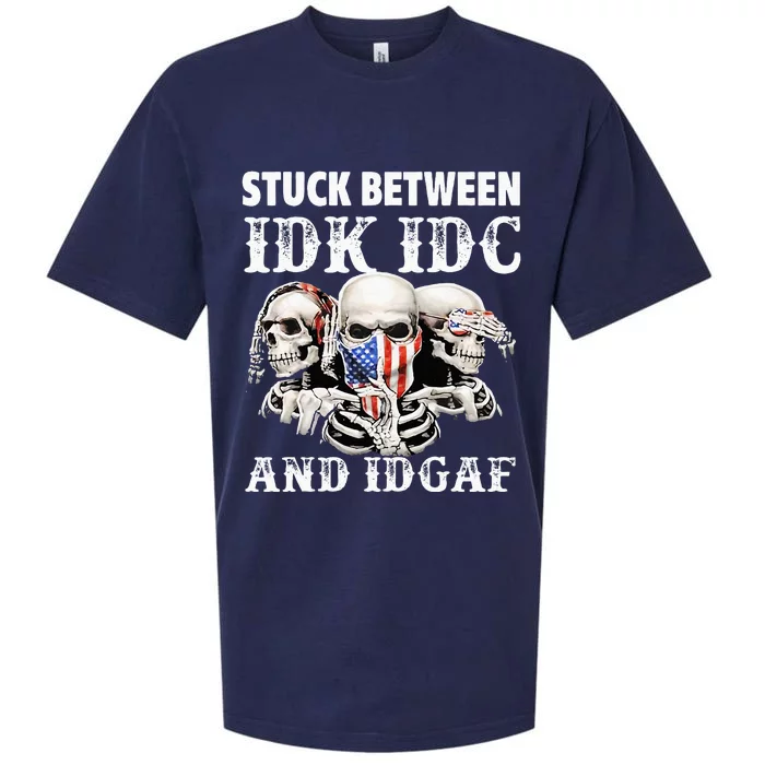 Stuck Between Idk Idc And Idgaf Funny Skull Lover Sueded Cloud Jersey T-Shirt