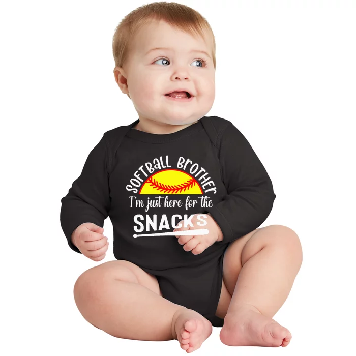 Softball Brother IM Just Here For The Snacks Retro Softball Baby Long Sleeve Bodysuit