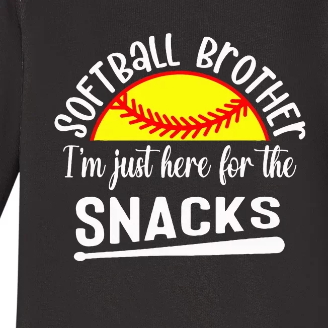 Softball Brother IM Just Here For The Snacks Retro Softball Baby Long Sleeve Bodysuit