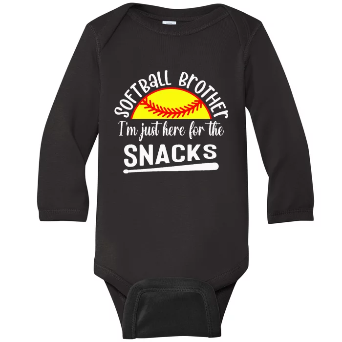 Softball Brother IM Just Here For The Snacks Retro Softball Baby Long Sleeve Bodysuit