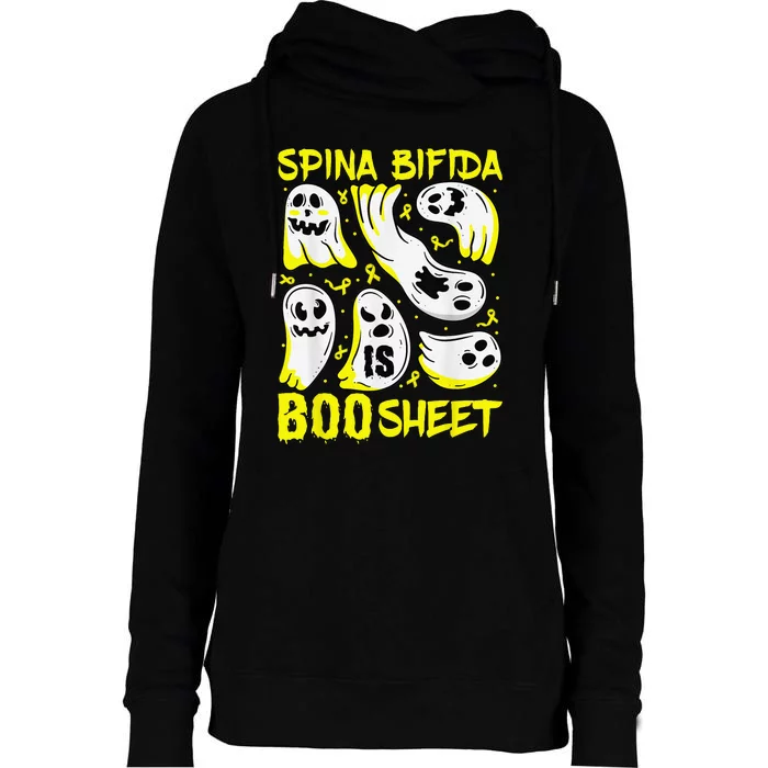 Spina Bifida Is Boo Sheet Ghost & Yellow Ribbon Halloween Womens Funnel Neck Pullover Hood