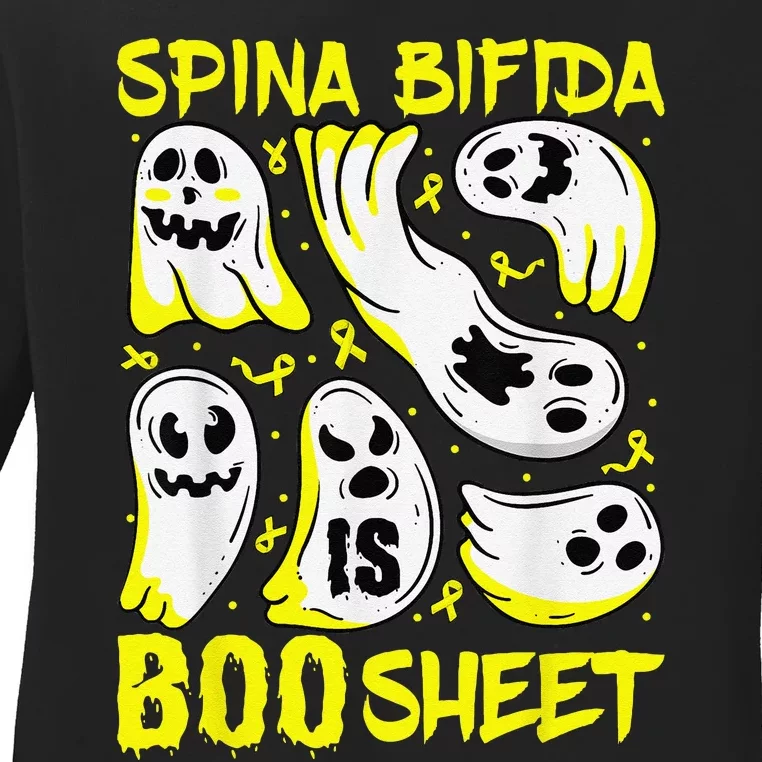 Spina Bifida Is Boo Sheet Ghost & Yellow Ribbon Halloween Ladies Long Sleeve Shirt