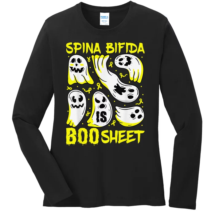 Spina Bifida Is Boo Sheet Ghost & Yellow Ribbon Halloween Ladies Long Sleeve Shirt