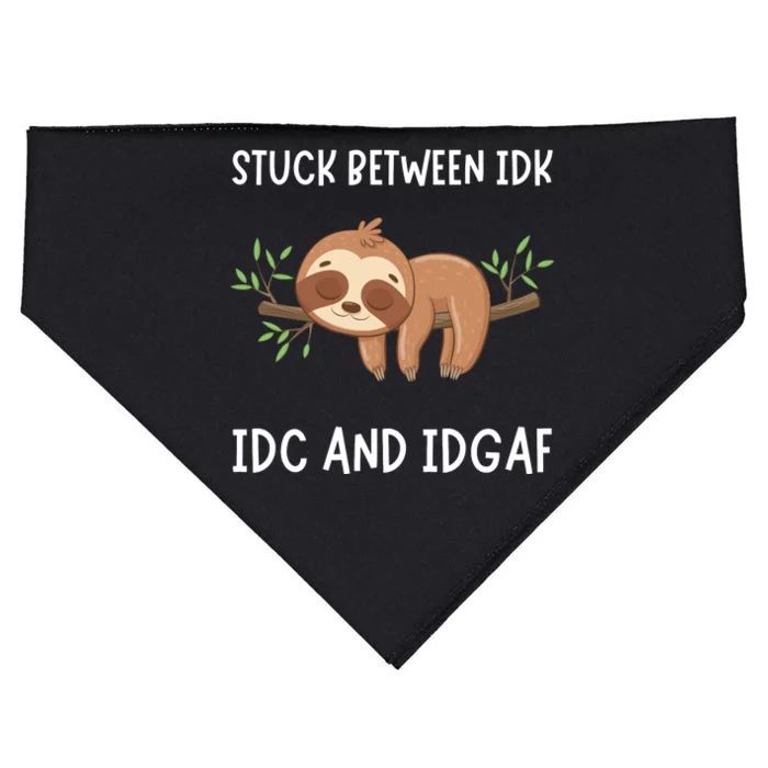 Stuck Between Idk Idc And Idgaf Sloth Lover Gift USA-Made Doggie Bandana