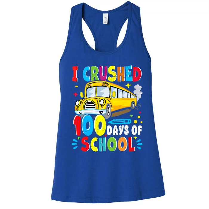 School Bus I Crushed 100 Day Of School Gift Women's Racerback Tank