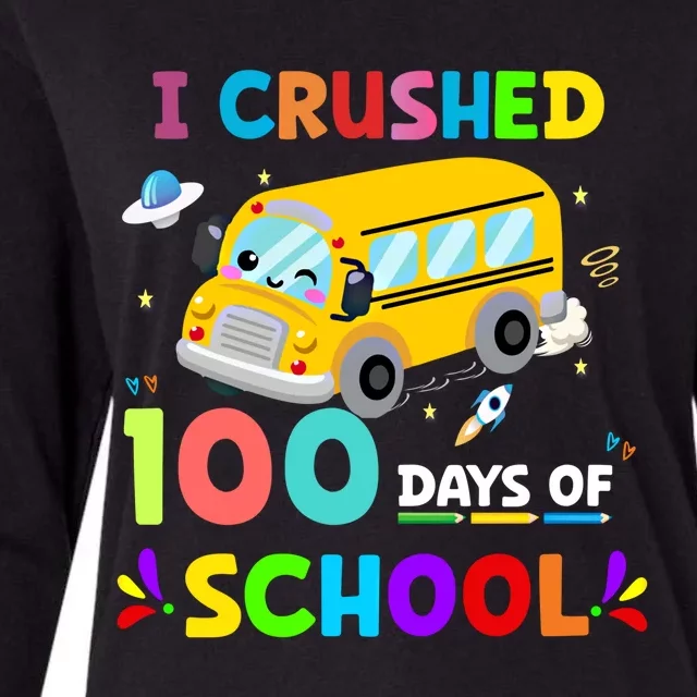 School Bus I Crushed 100 Day Of School Meaningful Gift Womens Cotton Relaxed Long Sleeve T-Shirt