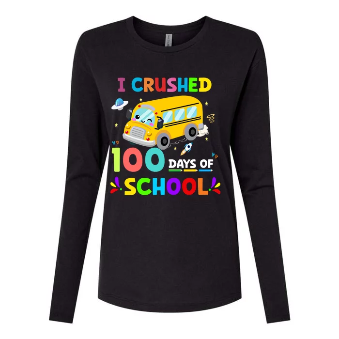 School Bus I Crushed 100 Day Of School Meaningful Gift Womens Cotton Relaxed Long Sleeve T-Shirt