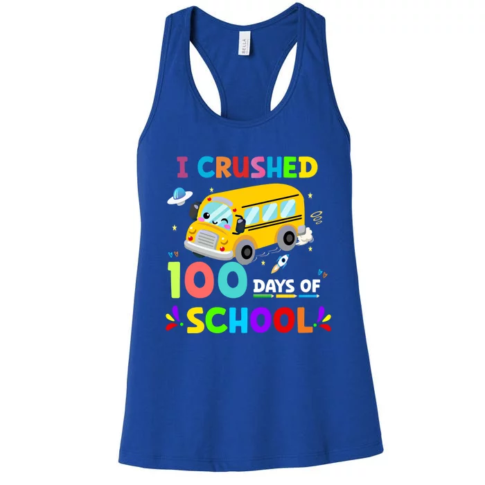 School Bus I Crushed 100 Day Of School Meaningful Gift Women's Racerback Tank