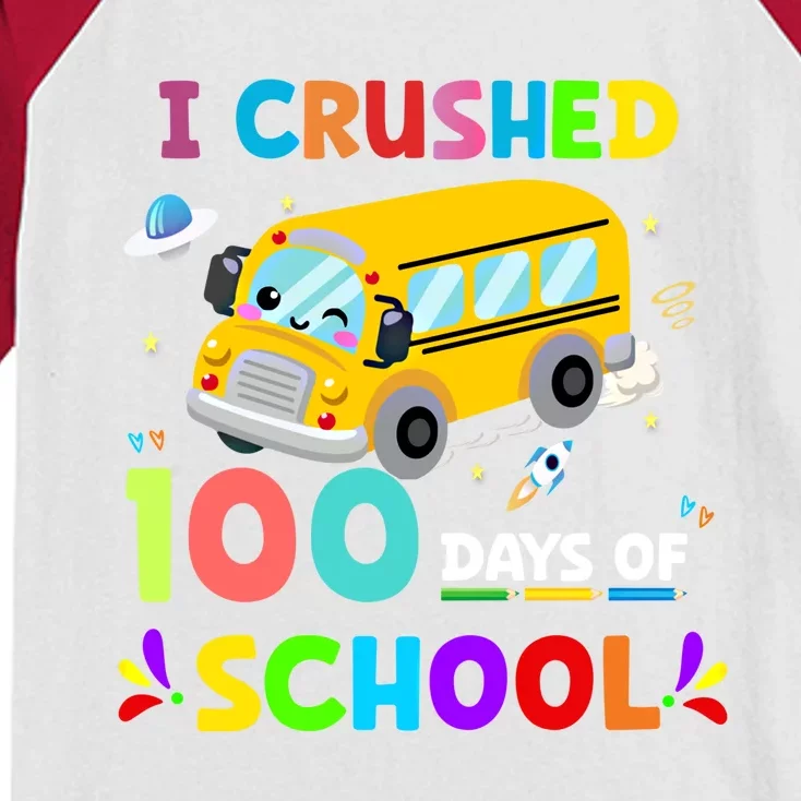 School Bus I Crushed 100 Day Of School Meaningful Gift Kids Colorblock Raglan Jersey