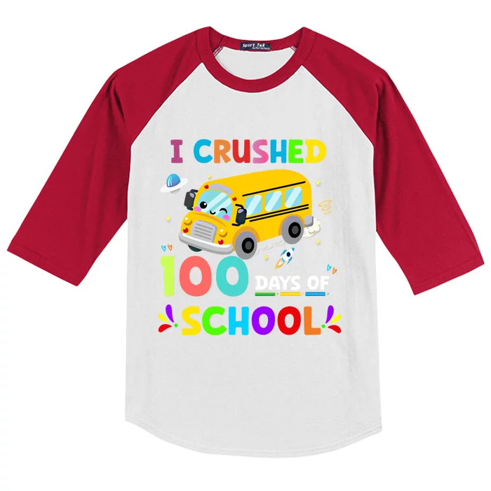 School Bus I Crushed 100 Day Of School Meaningful Gift Kids Colorblock Raglan Jersey