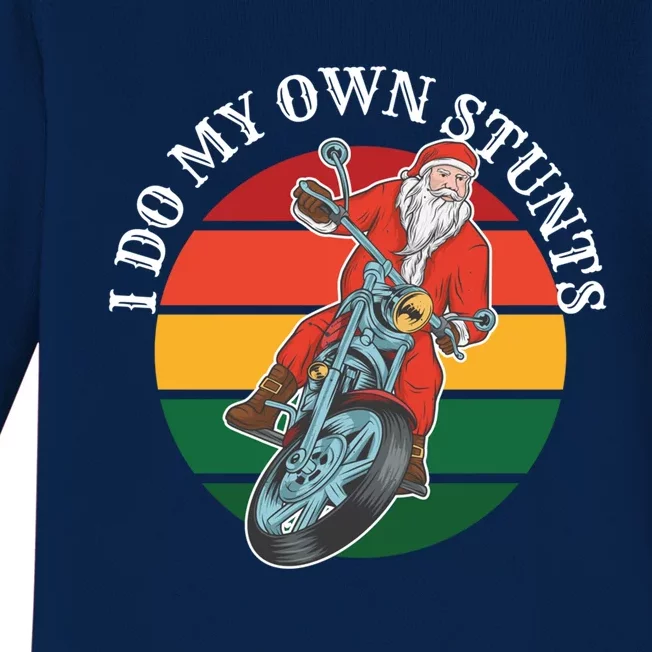 Santa Biker I Do My Own Stunts Motorcycle Dirt Bikes Great Gift Baby Long Sleeve Bodysuit