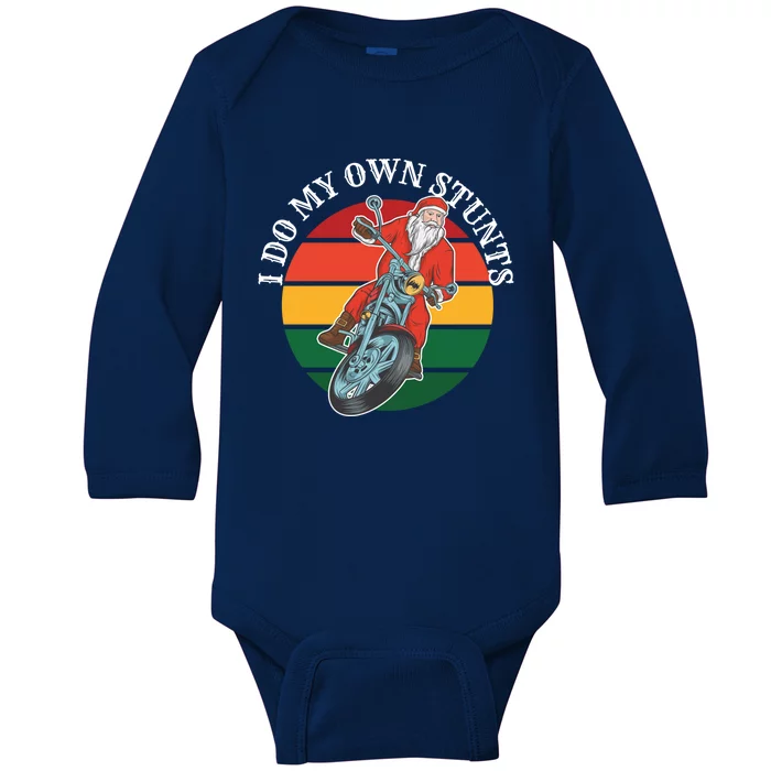 Santa Biker I Do My Own Stunts Motorcycle Dirt Bikes Great Gift Baby Long Sleeve Bodysuit