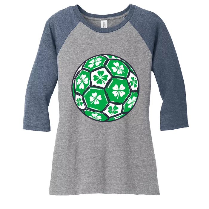 Soccer Ball Ireland Shamrock Irish St Patricks Day Women's Tri-Blend 3/4-Sleeve Raglan Shirt