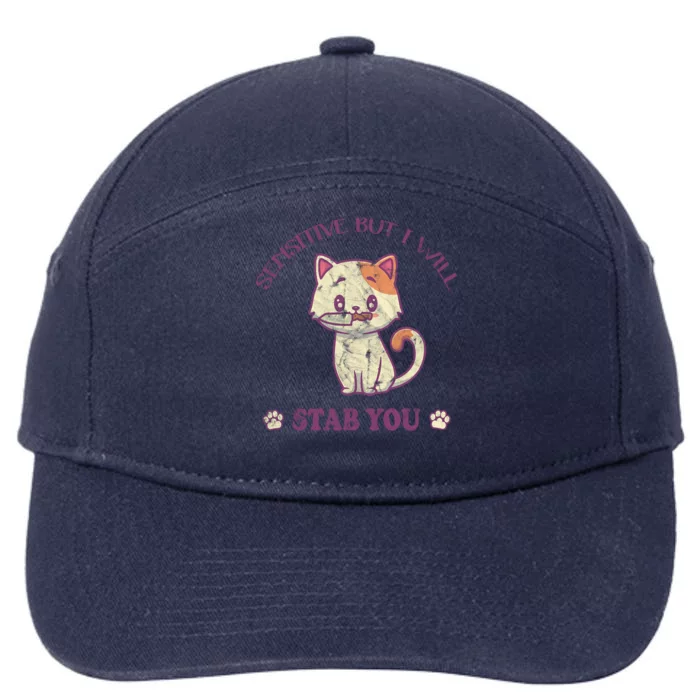 Sensitive But I Will Stab You Cute Cat Cool Gift 7-Panel Snapback Hat